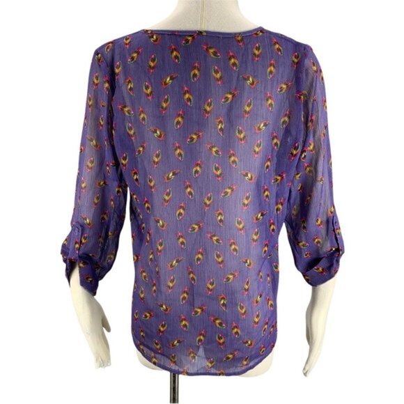 Mossimo Large Blouse Feather Purple  Boho Semi Sheer Juniors - Picture 3 of 5